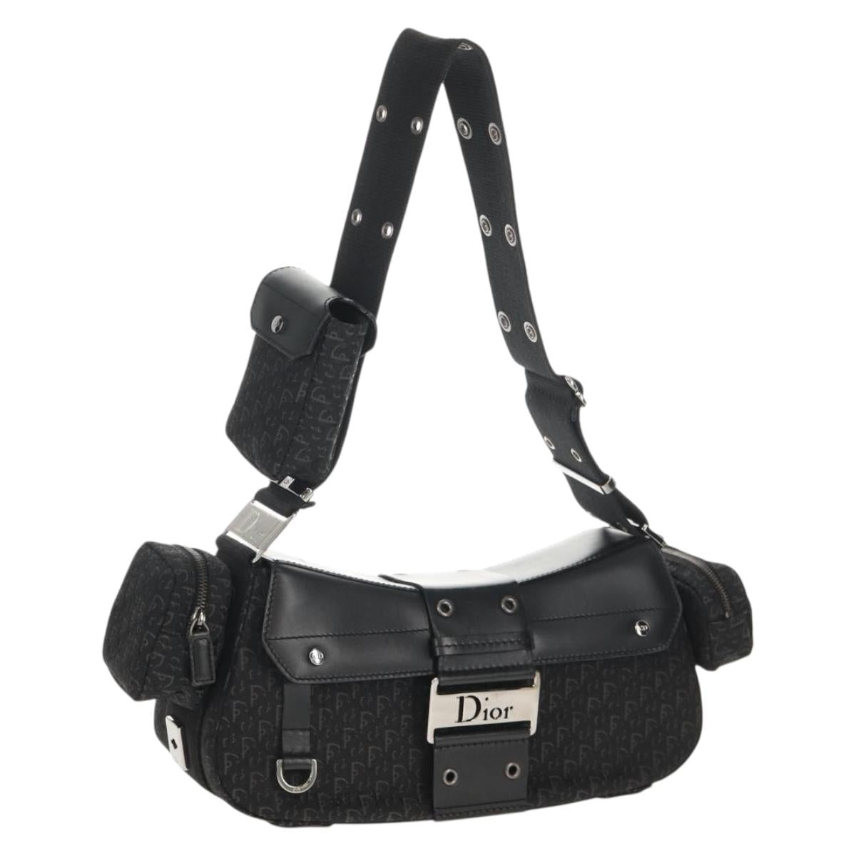 Christian Dior Trotter Canvas Street Chic Shoulder Bag Black Silver Auth am9801V