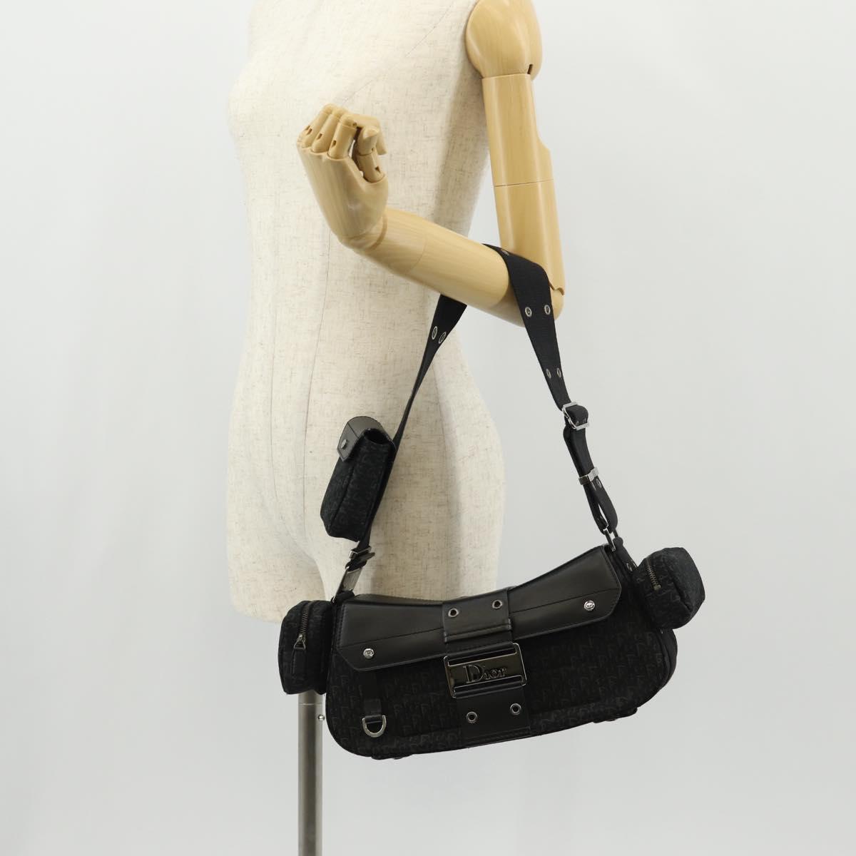 Christian Dior Trotter Canvas Street Chic Shoulder Bag Black Silver Auth am9801V