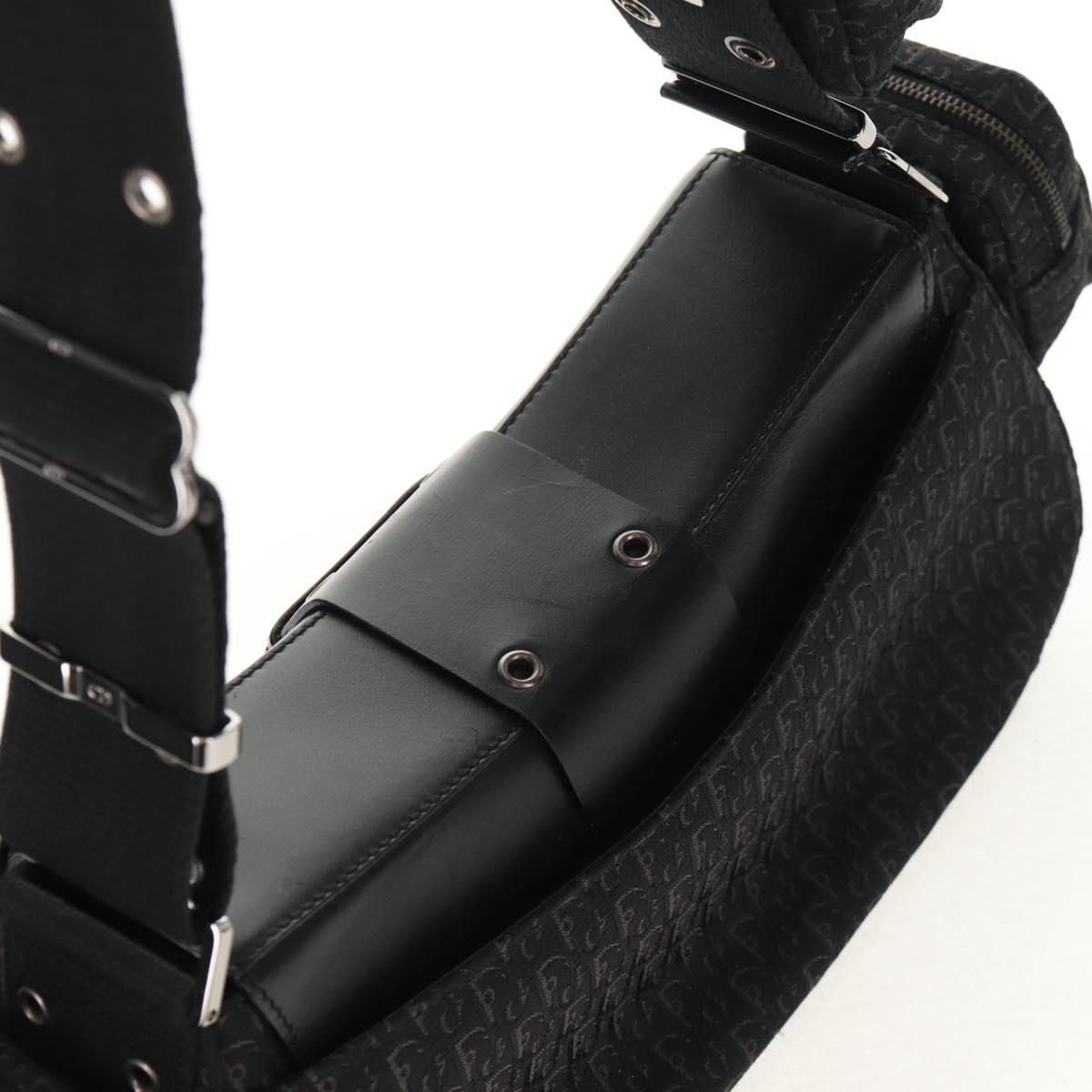 Christian Dior Trotter Canvas Street Chic Shoulder Bag Black Silver Auth am9801V