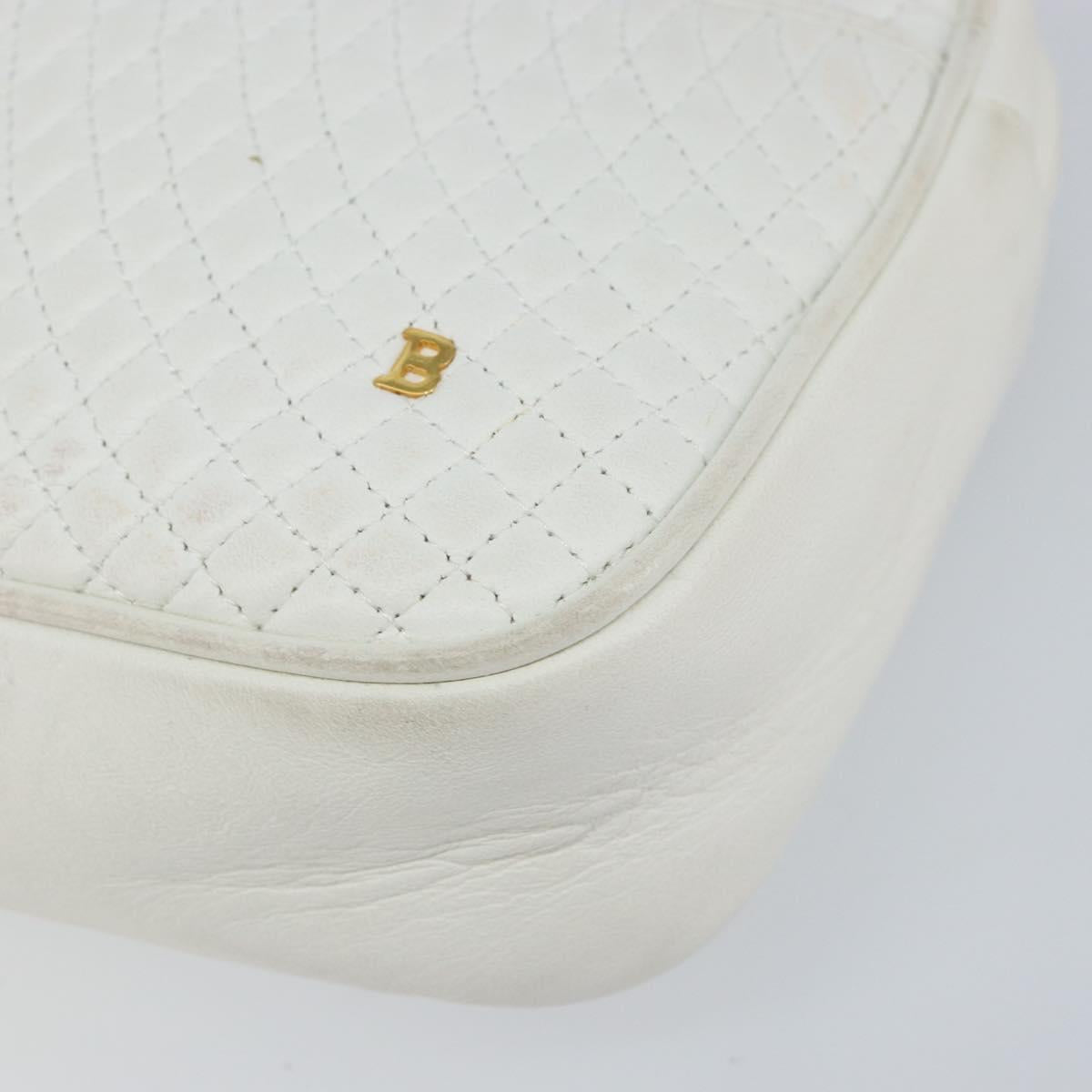 BALLY Chain Shoulder Bag Leather White Gold Auth am9802