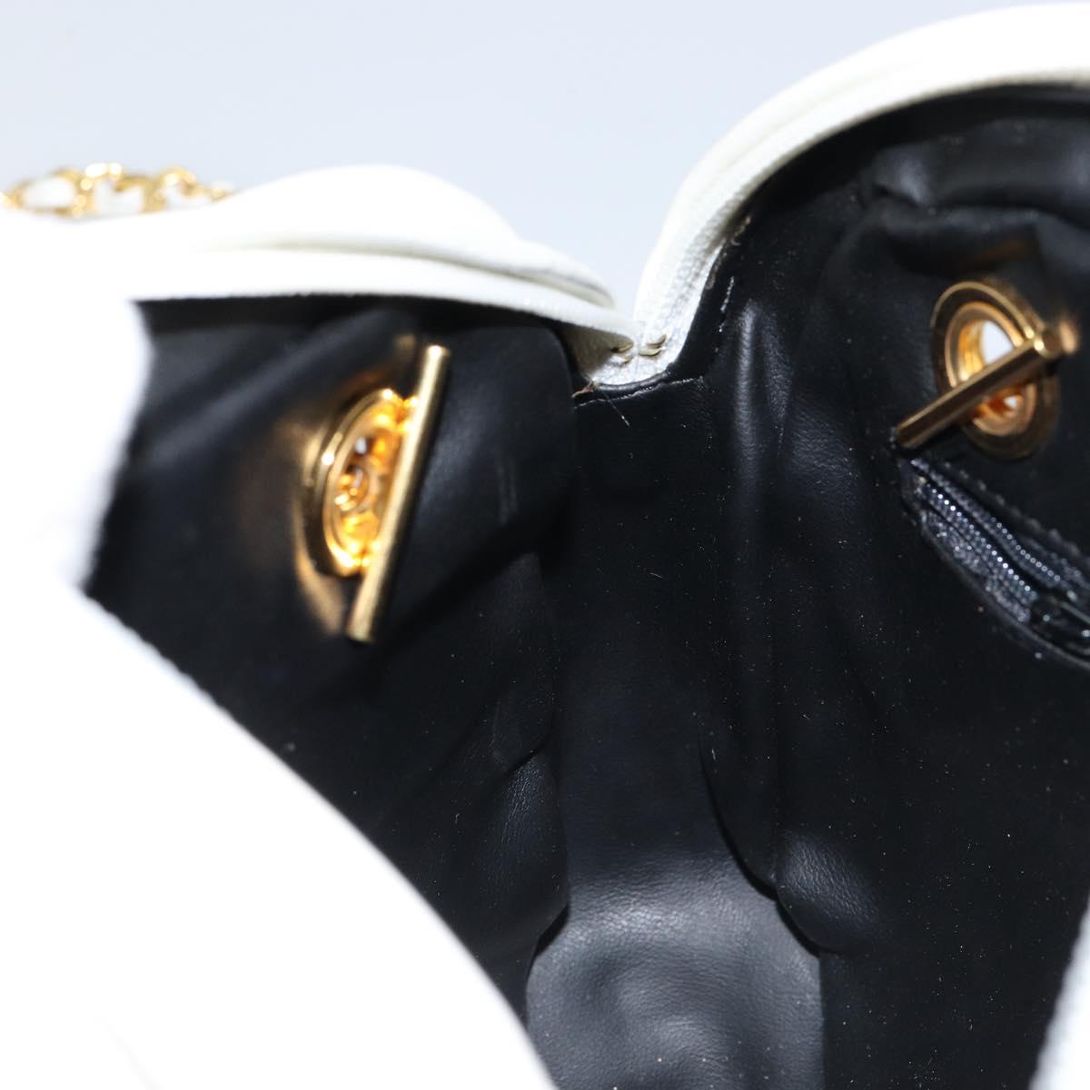 BALLY Chain Shoulder Bag Leather White Gold Auth am9802