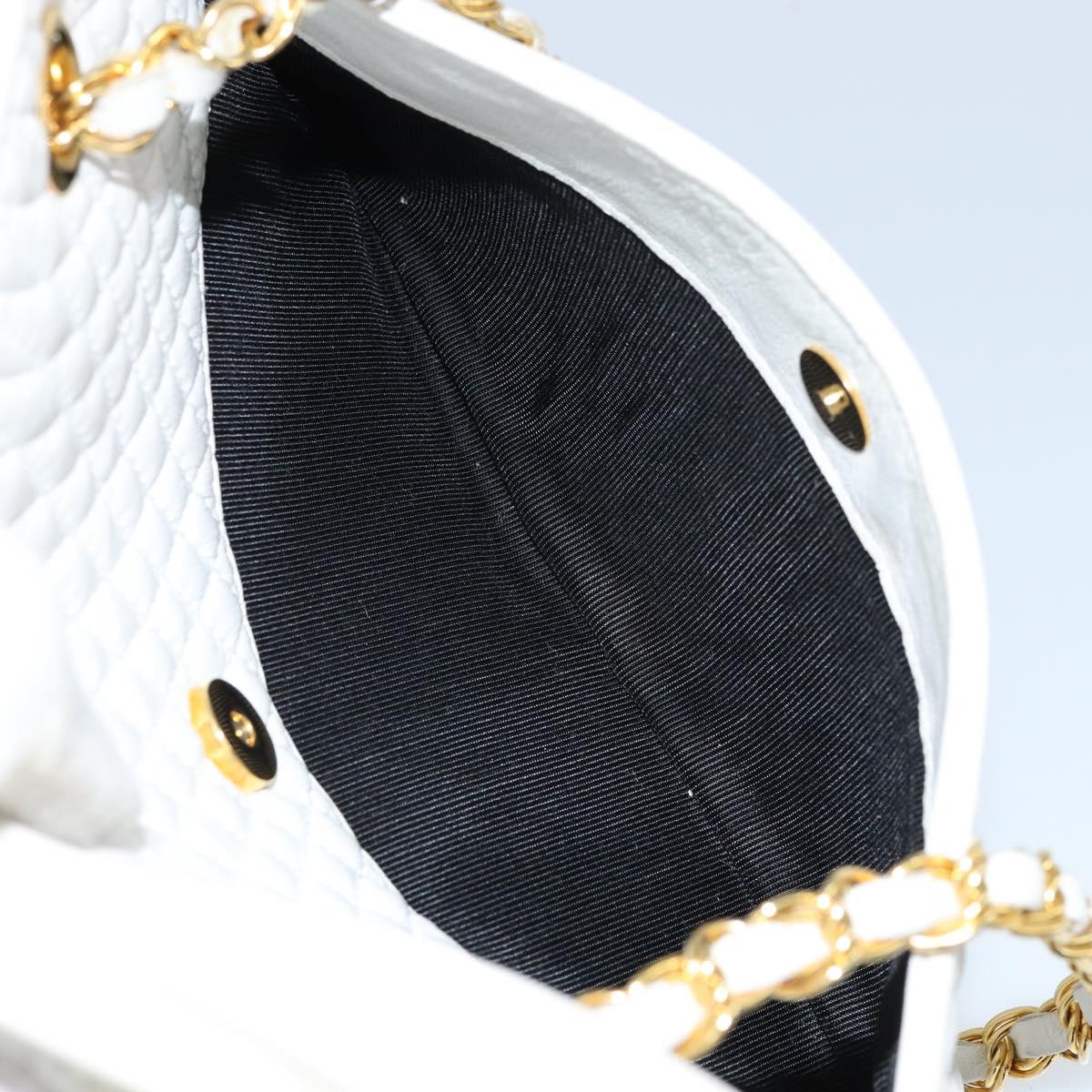 BALLY Chain Shoulder Bag Leather White Gold Auth am9802