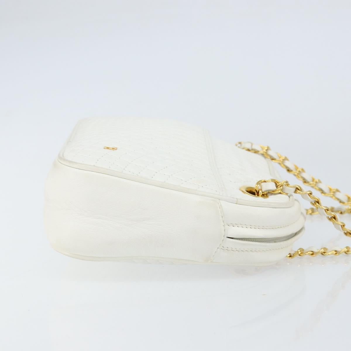 BALLY Chain Shoulder Bag Leather White Gold Auth am9802