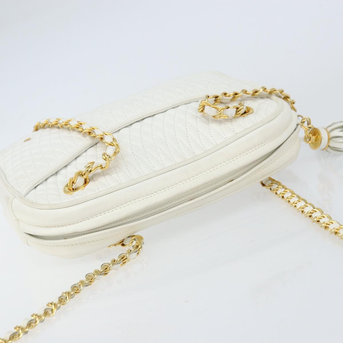 BALLY Chain Shoulder Bag Leather White Gold Auth am9802