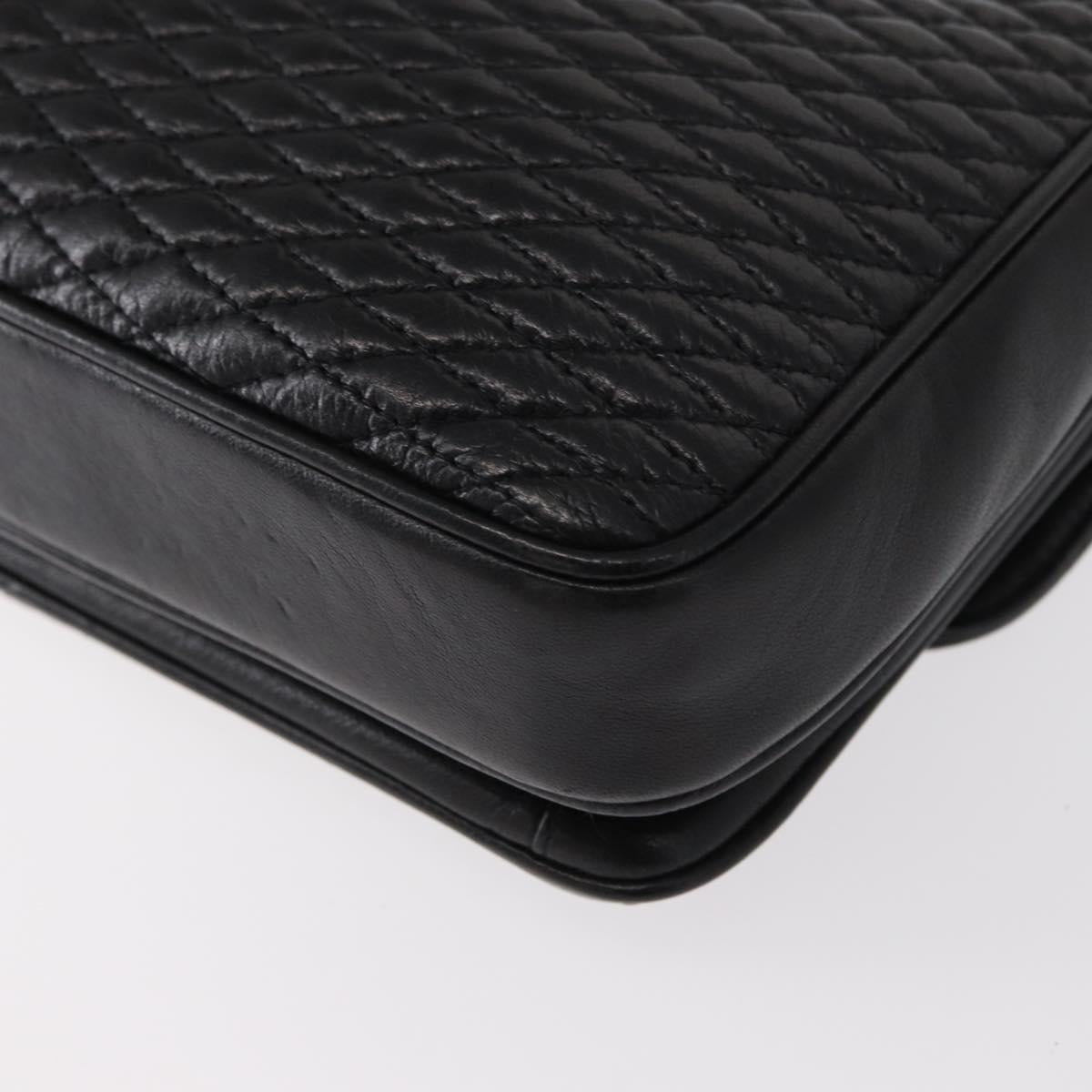 BALLY Chain Shoulder Bag Leather Black Gold Auth am9804