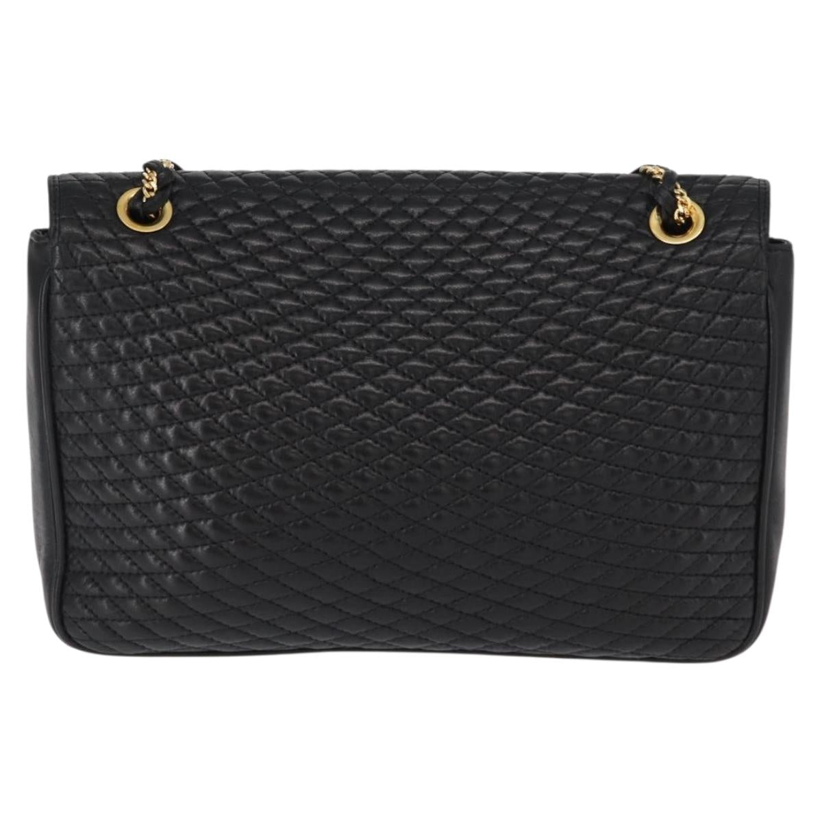 BALLY Chain Shoulder Bag Leather Black Gold Auth am9804