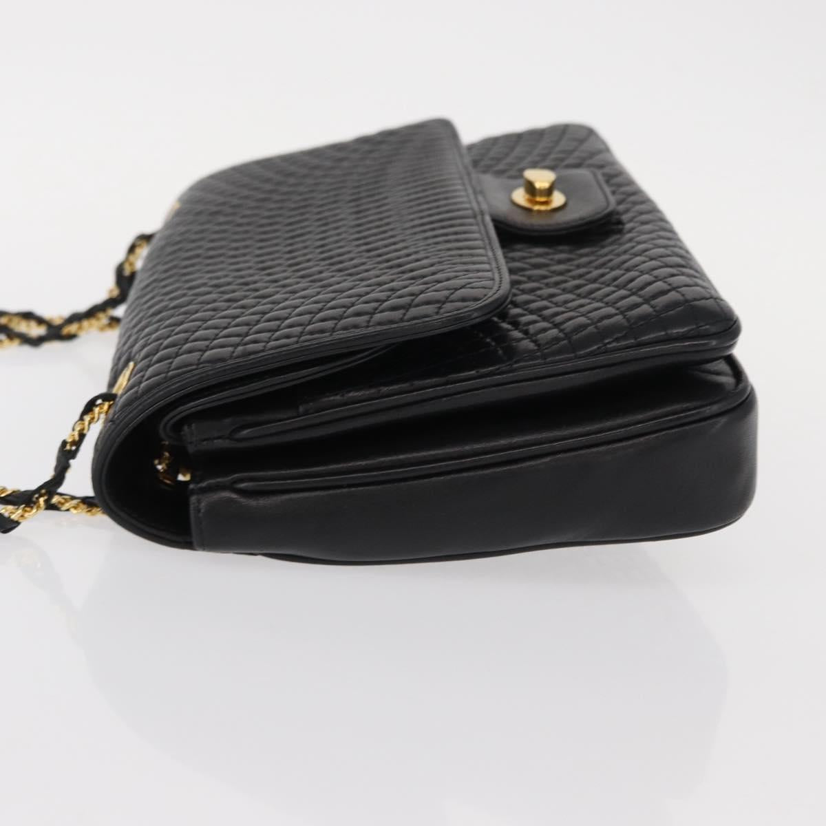 BALLY Chain Shoulder Bag Leather Black Gold Auth am9804