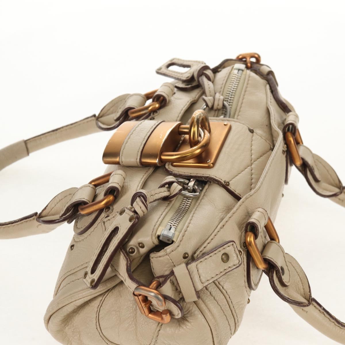 Chloe Paddington Mini Hand Bag Leather Beige Silver gold Auth am9806V