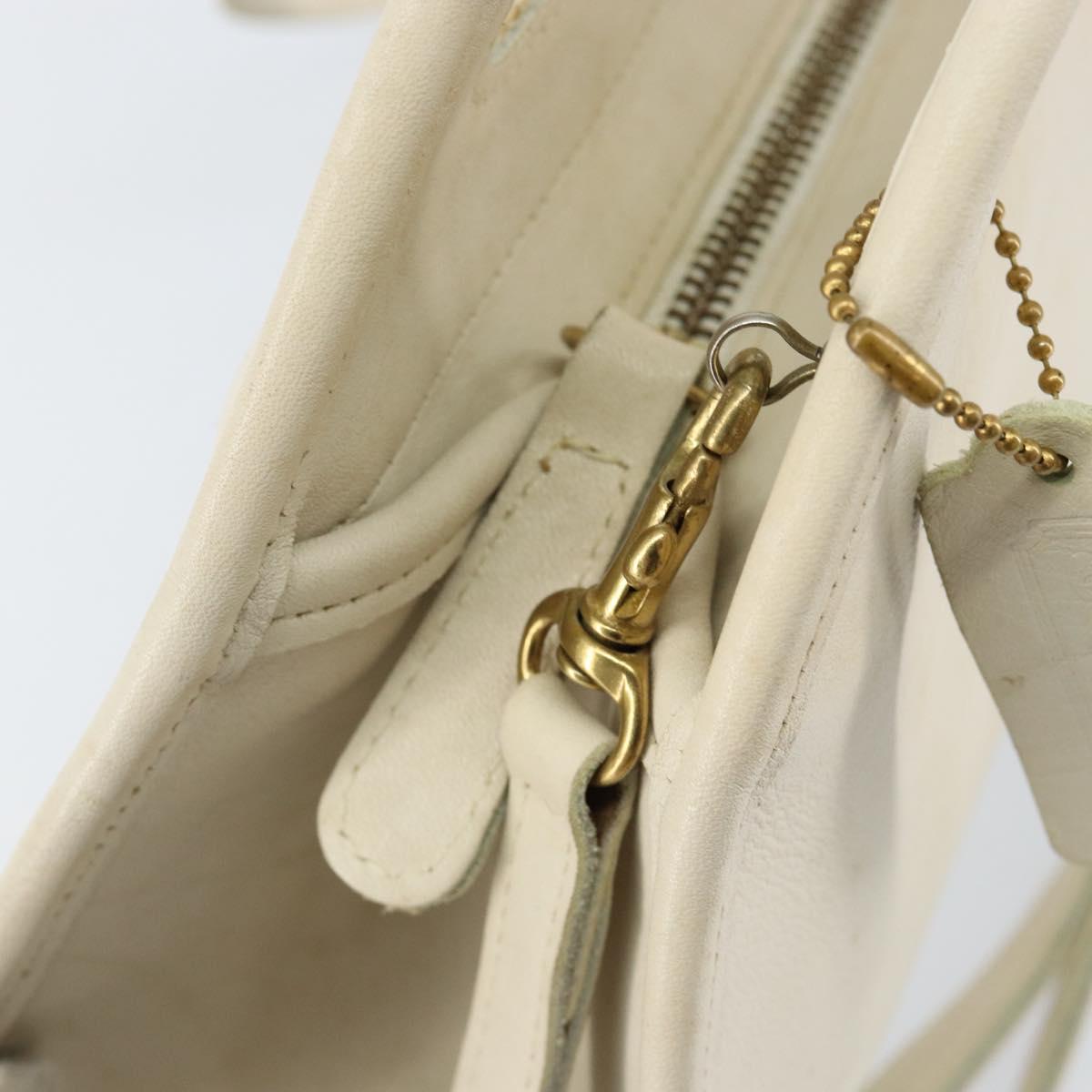 Coach Hand Bag Leather 2way White Gold Auth am9807