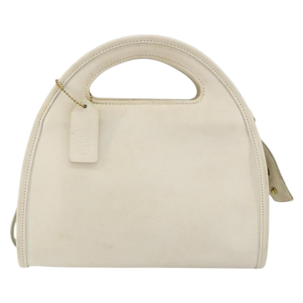 Coach Hand Bag Leather 2way White Gold Auth am9807