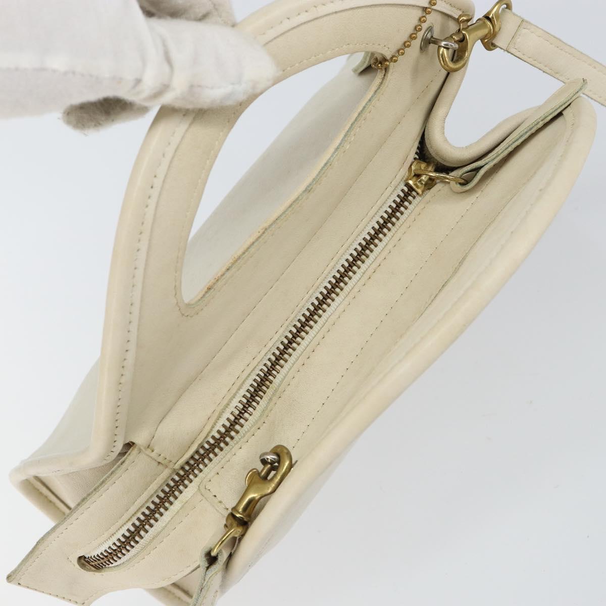 Coach Hand Bag Leather 2way White Gold Auth am9807
