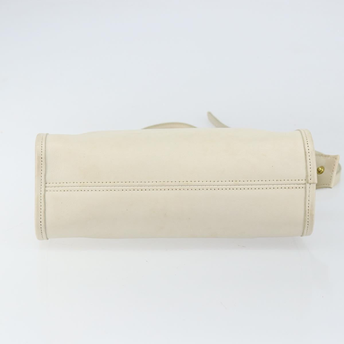 Coach Hand Bag Leather 2way White Gold Auth am9807