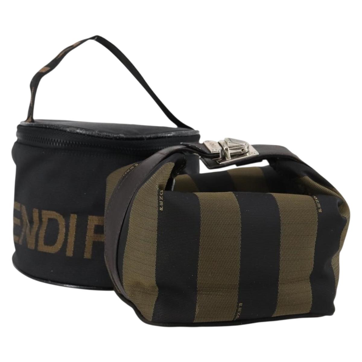 FENDI Pecan Canvas Vanity Pouch 2 Set Black Brown Auth am9810