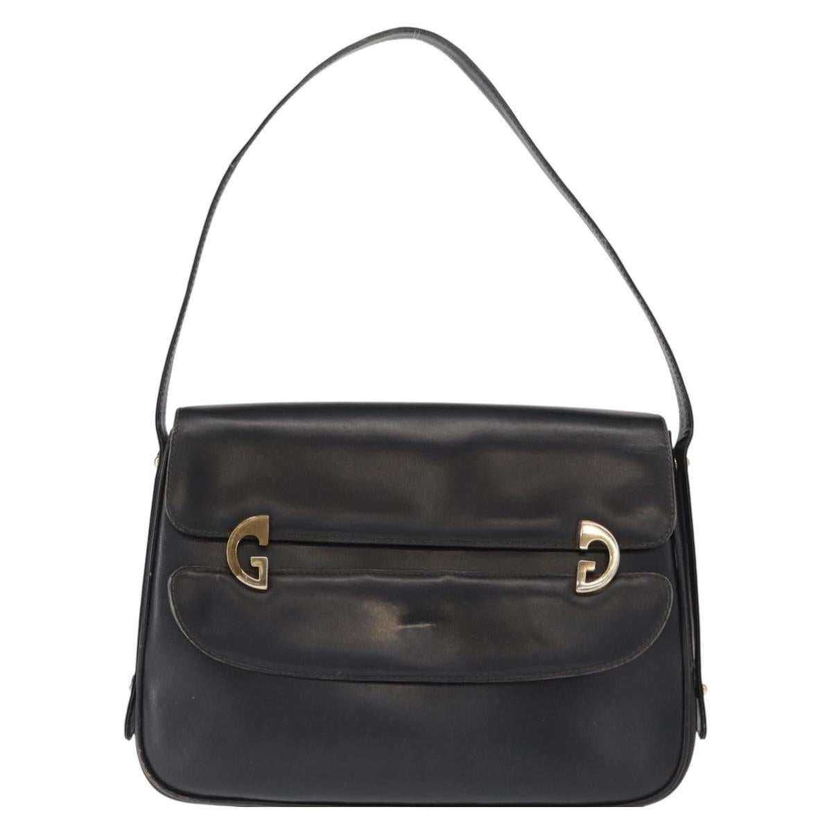 GUCCI Shoulder Bag Leather Black Gold Auth am9811
