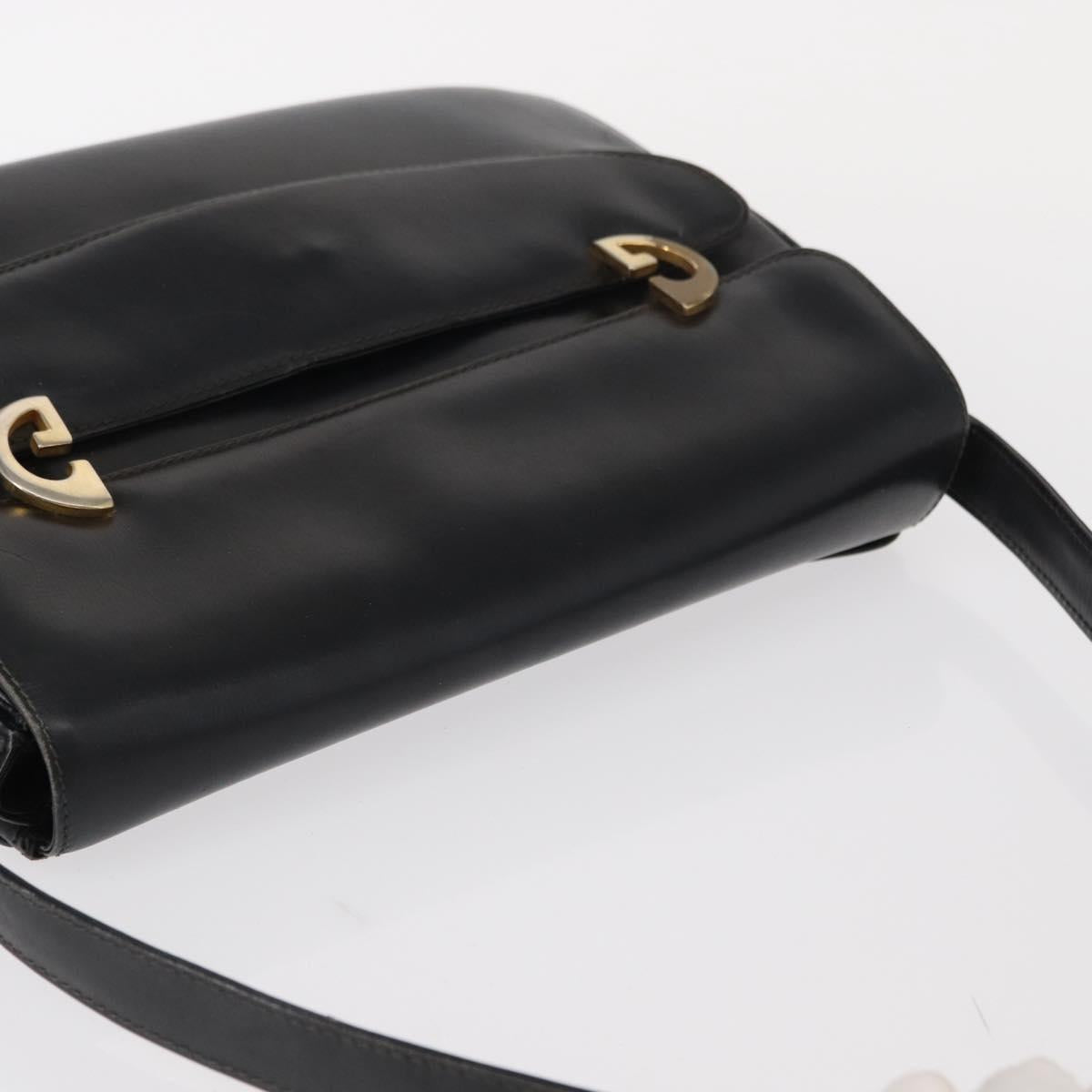 GUCCI Shoulder Bag Leather Black Gold Auth am9811