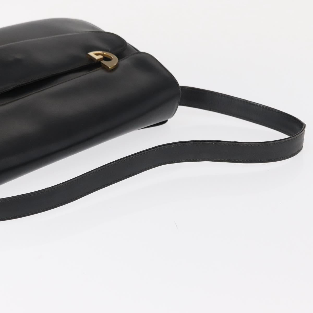 GUCCI Shoulder Bag Leather Black Gold Auth am9811