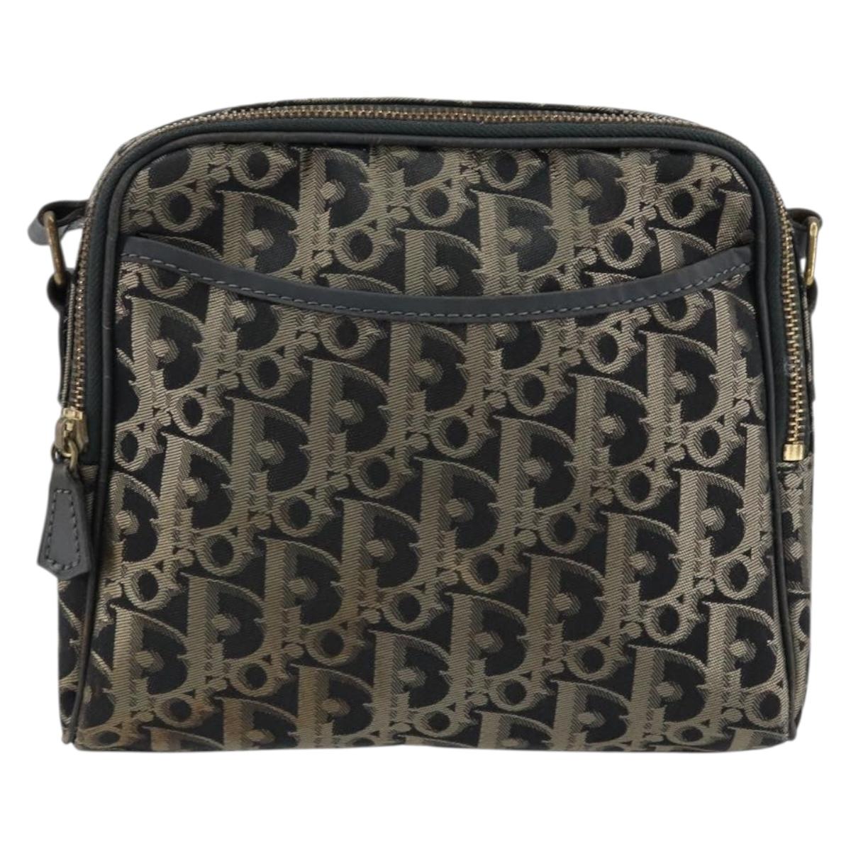 Christian Dior Trotter Canvas Shoulder Bag Black Gold Auth am9812