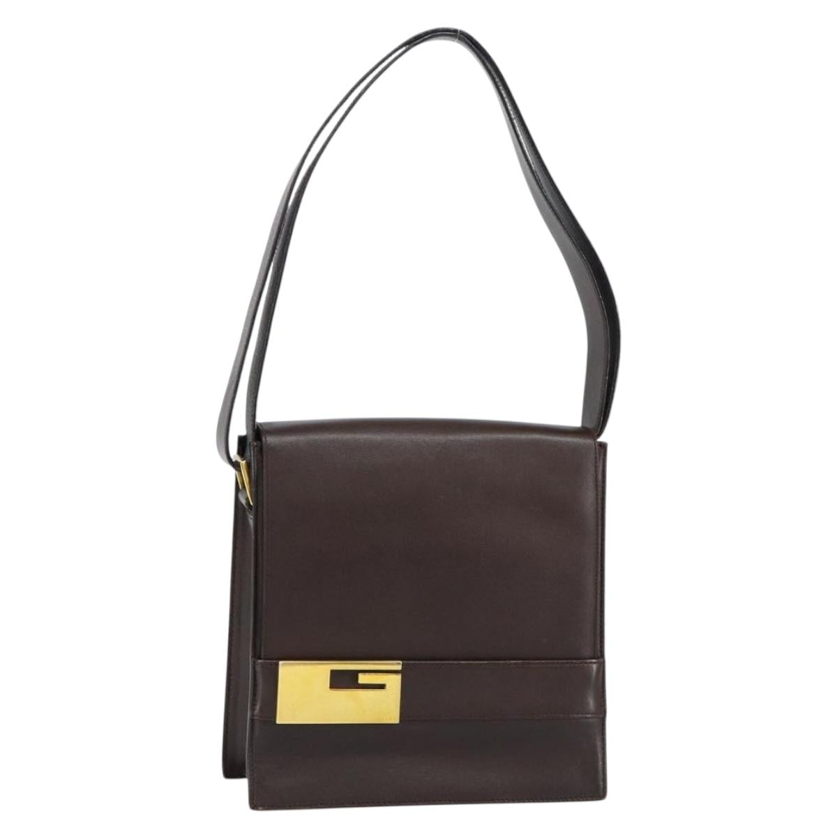 GUCCI Shoulder Bag Leather Brown Gold 001 1274 1874 Auth am9820