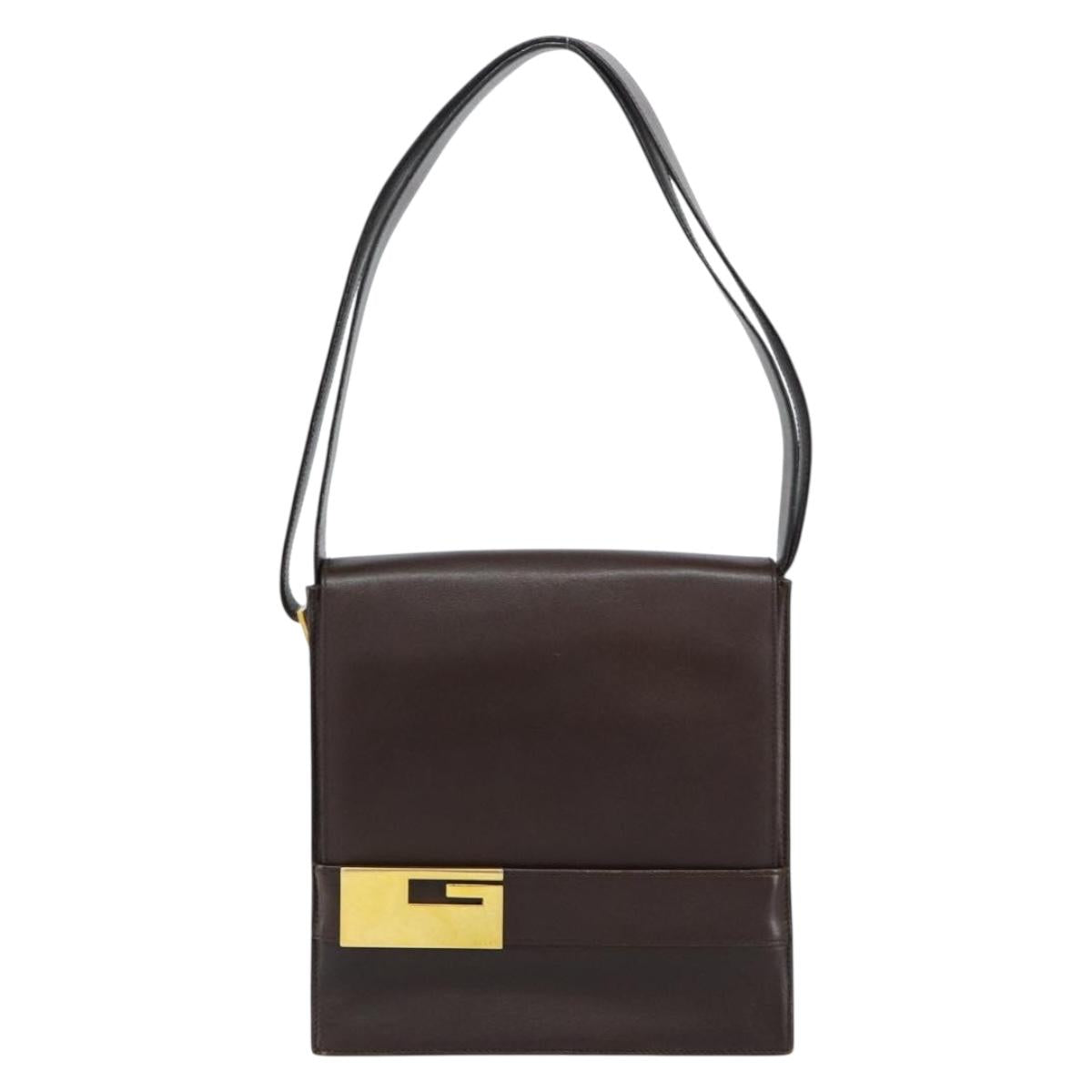 GUCCI Shoulder Bag Leather Brown Gold 001 1274 1874 Auth am9820