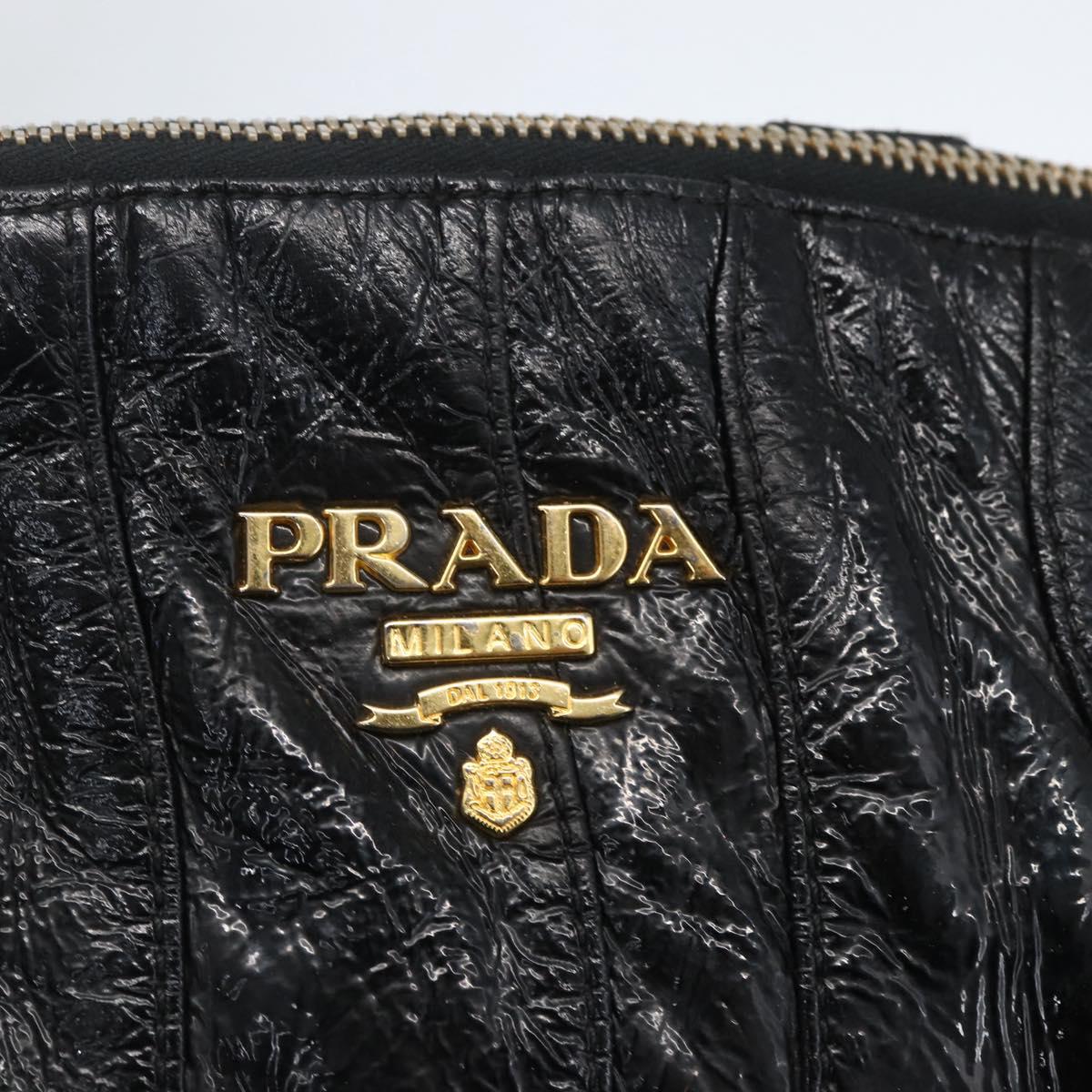 PRADA Hand Bag Enamel Black Gold Auth am9823