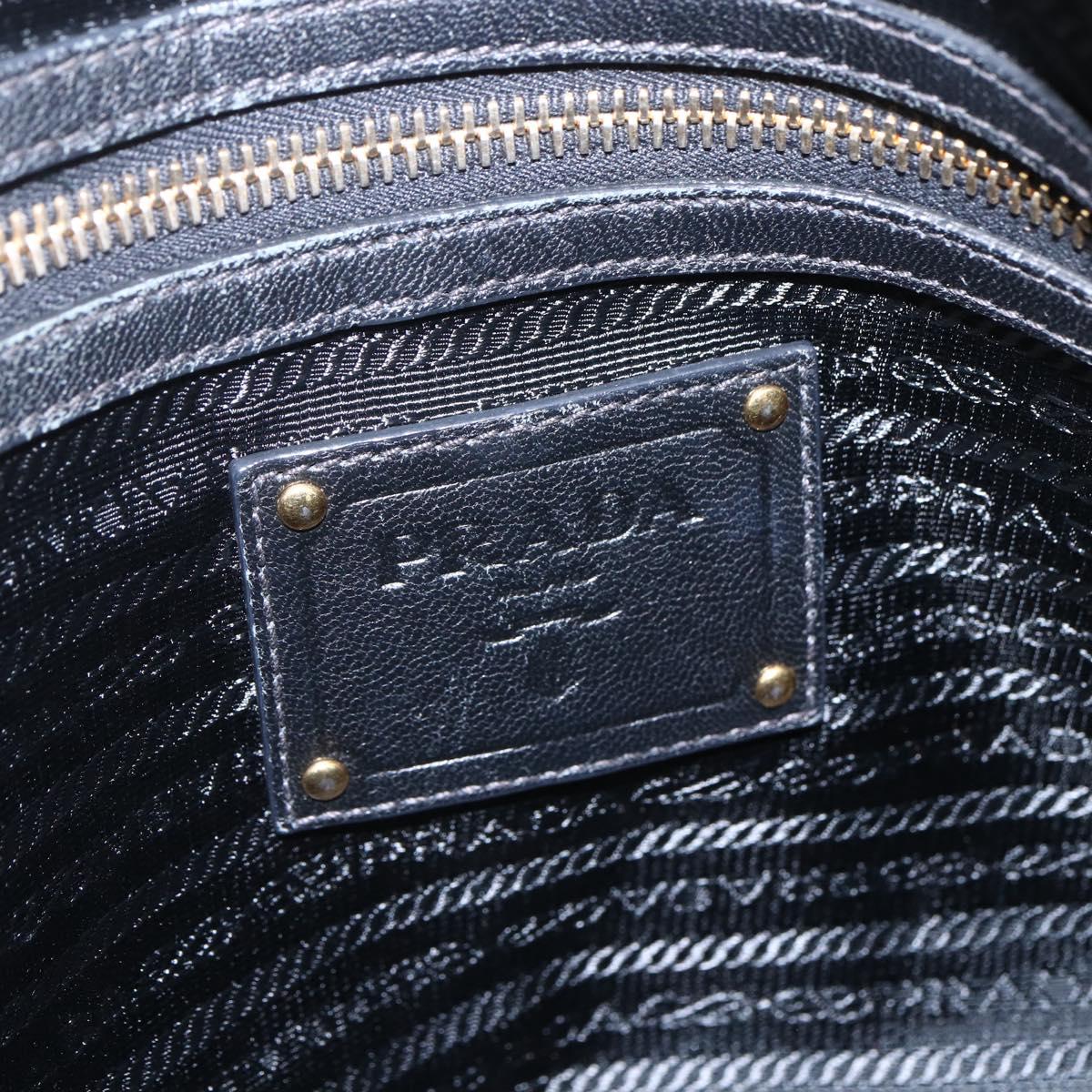 PRADA Hand Bag Enamel Black Gold Auth am9823