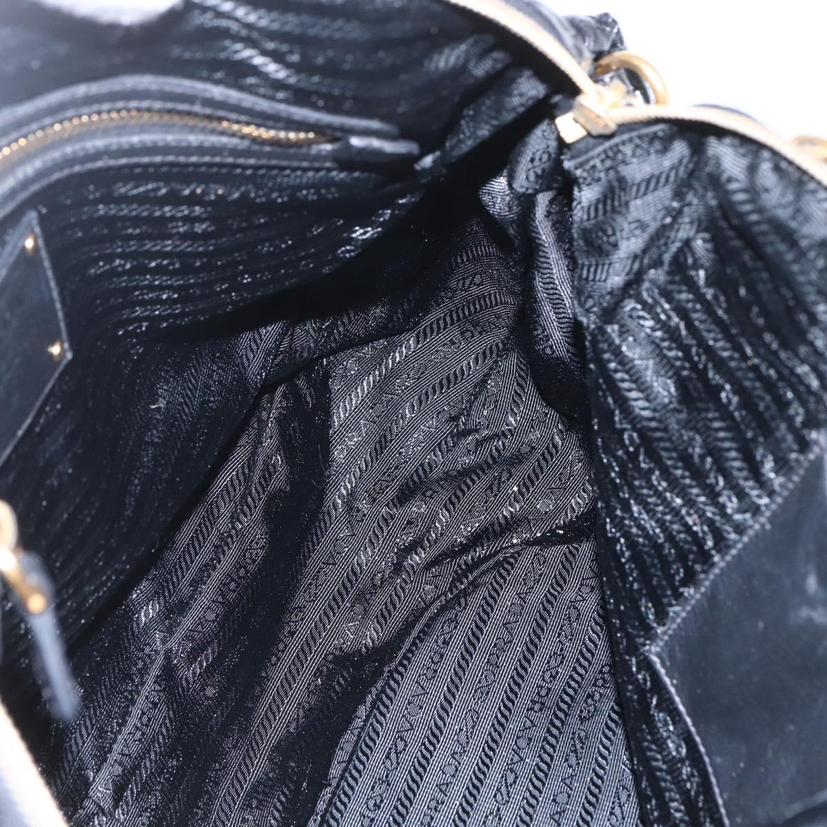 PRADA Hand Bag Enamel Black Gold Auth am9823