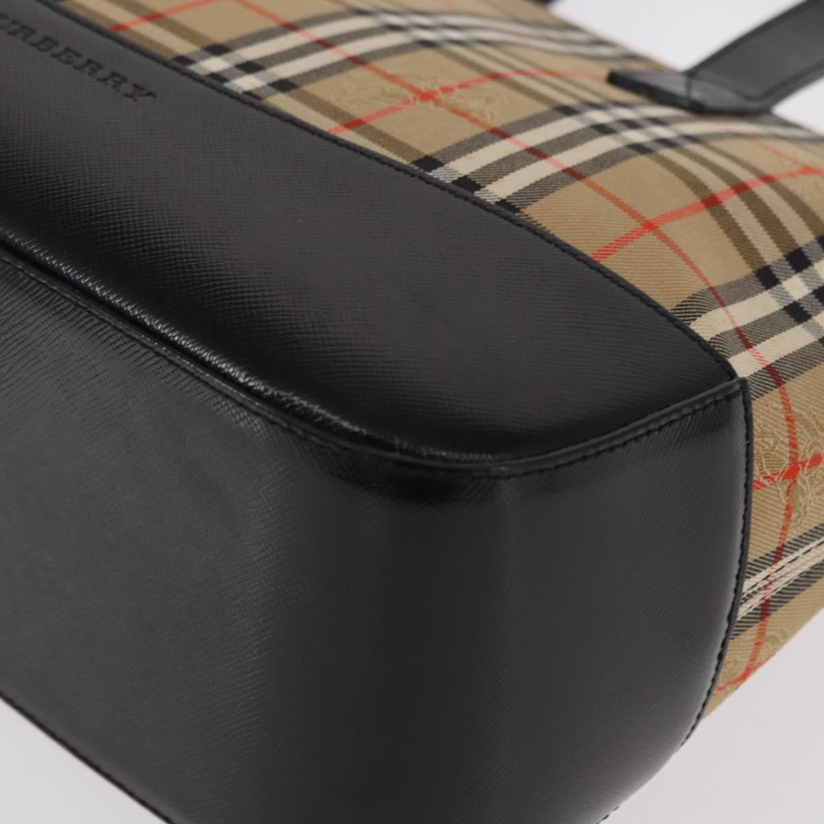 BURBERRY Nova Check Hand Bag Canvas Beige Gold Auth am9824