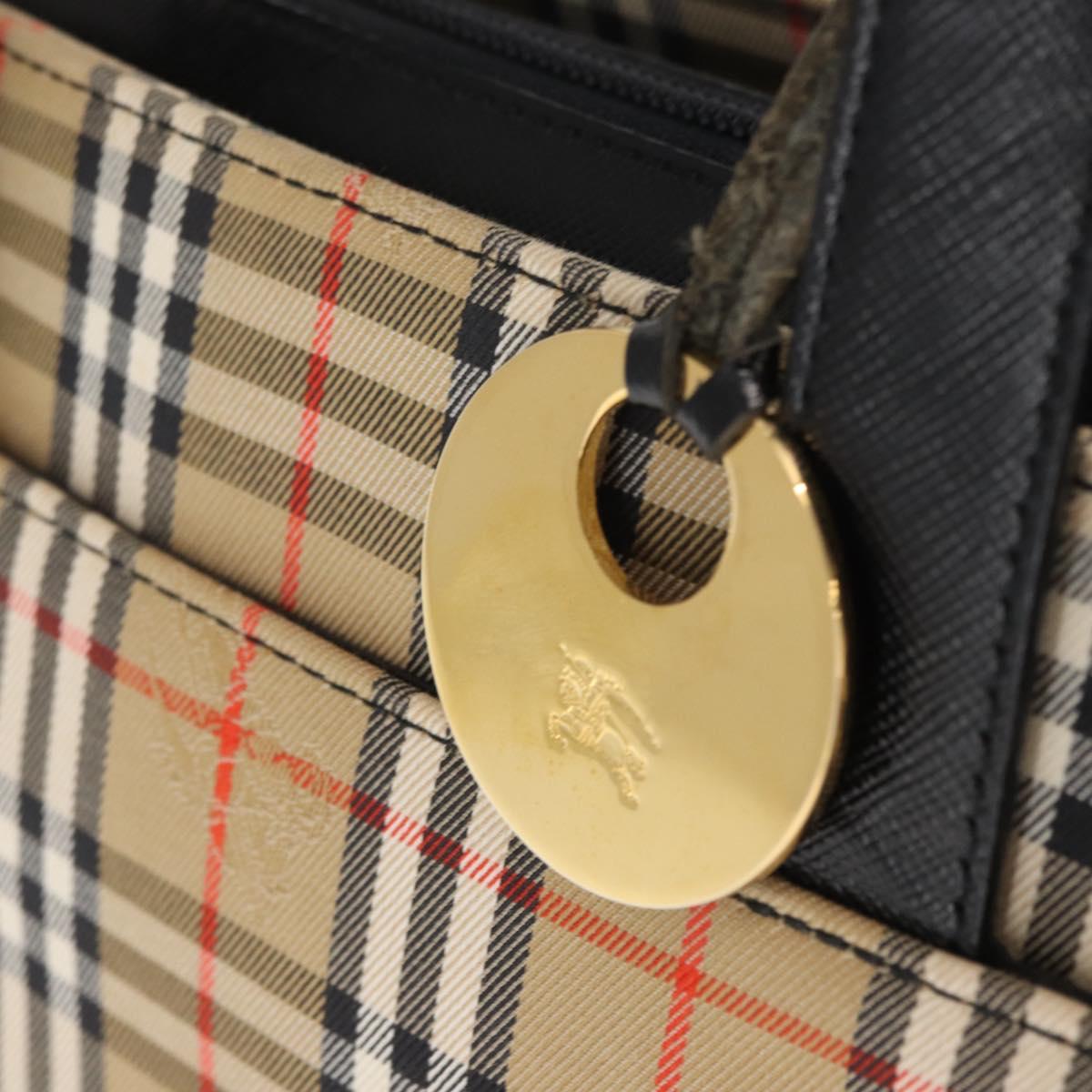 BURBERRY Nova Check Hand Bag Canvas Beige Gold Auth am9824