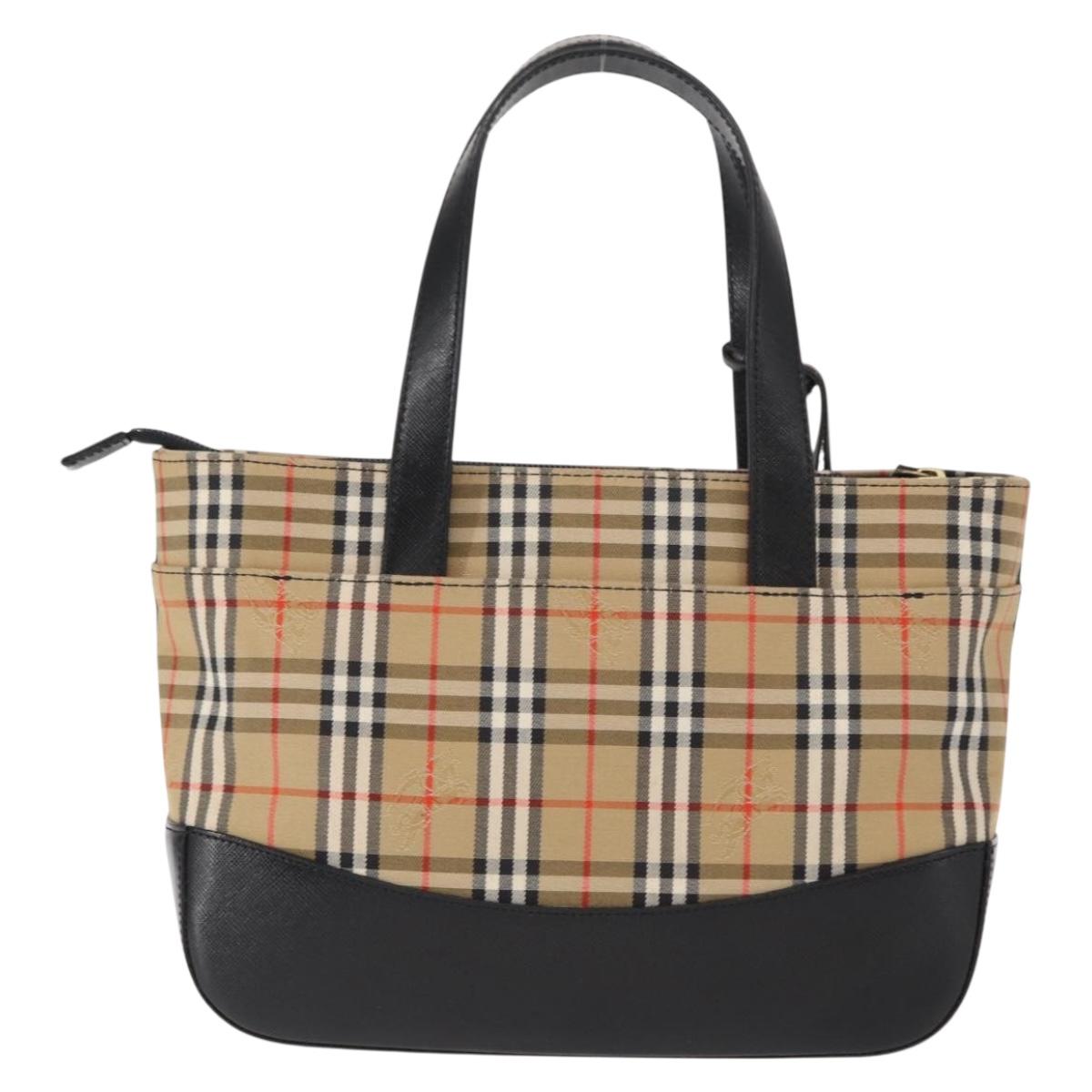 BURBERRY Nova Check Hand Bag Canvas Beige Gold Auth am9824