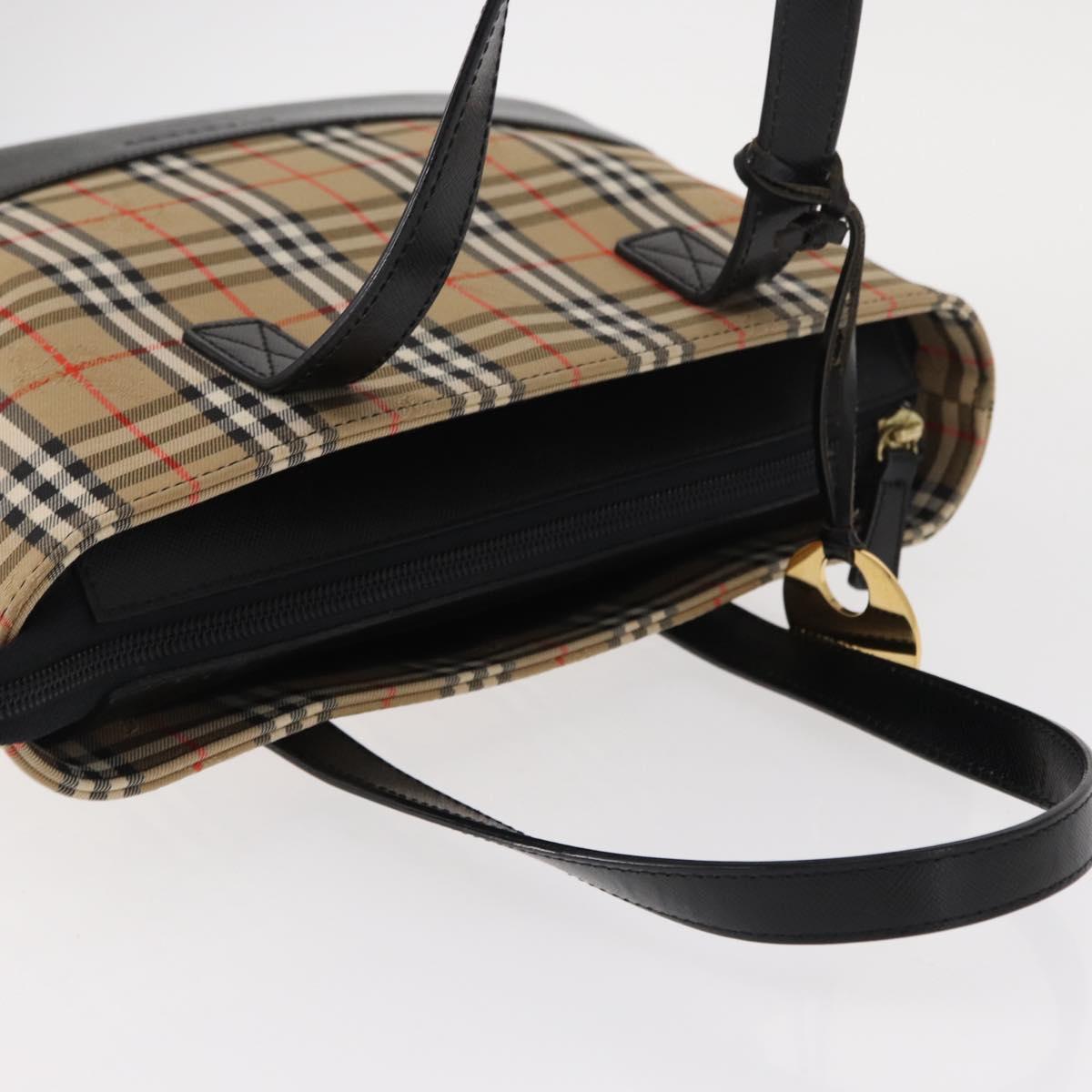 BURBERRY Nova Check Hand Bag Canvas Beige Gold Auth am9824