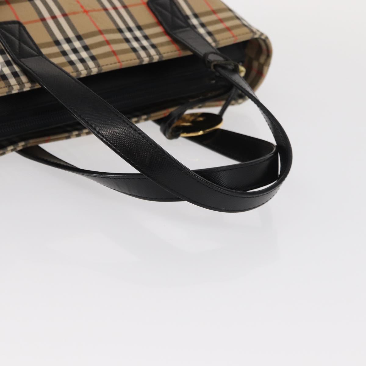 BURBERRY Nova Check Hand Bag Canvas Beige Gold Auth am9824