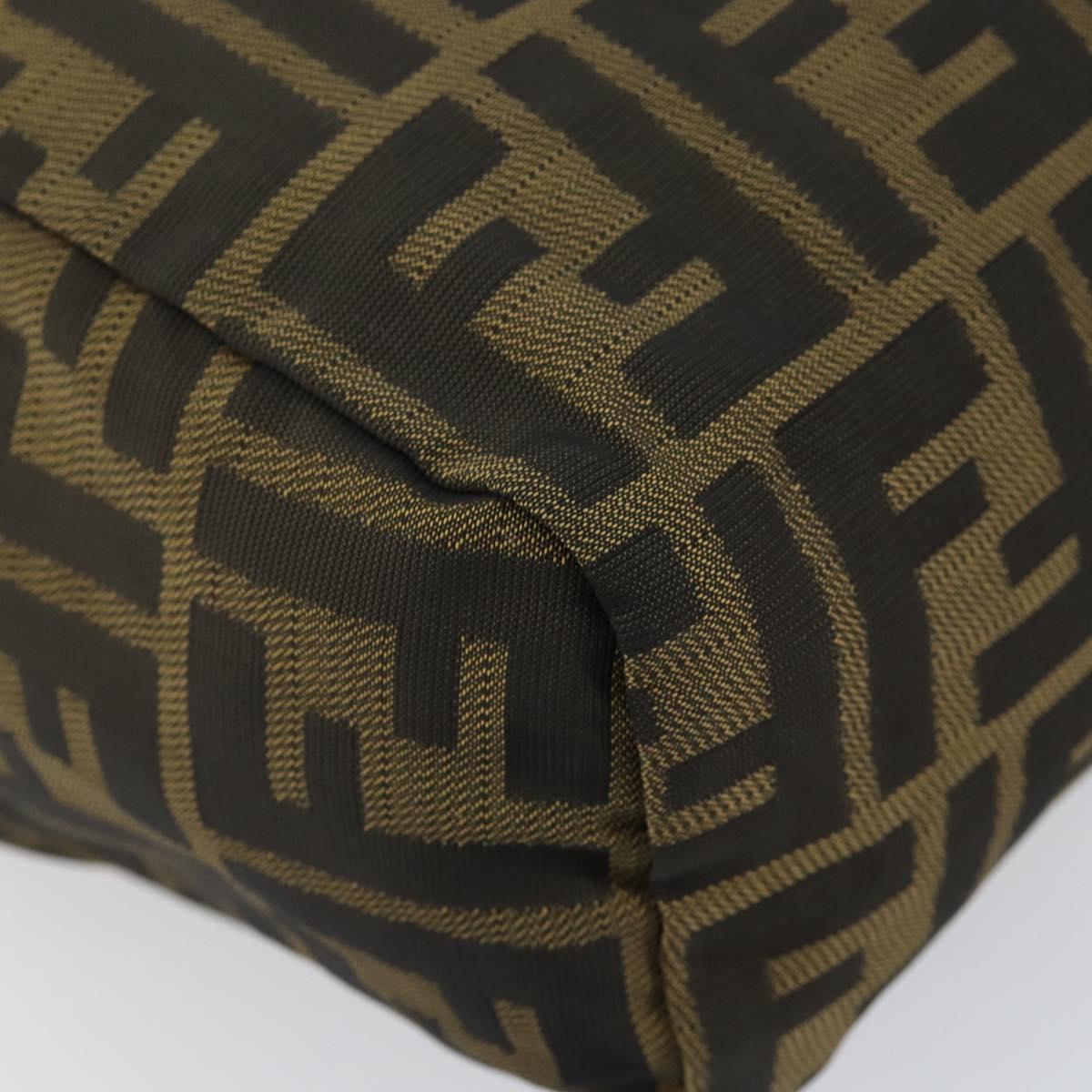 FENDI Zucca Canvas Hand Bag Khaki Silver Auth am9825