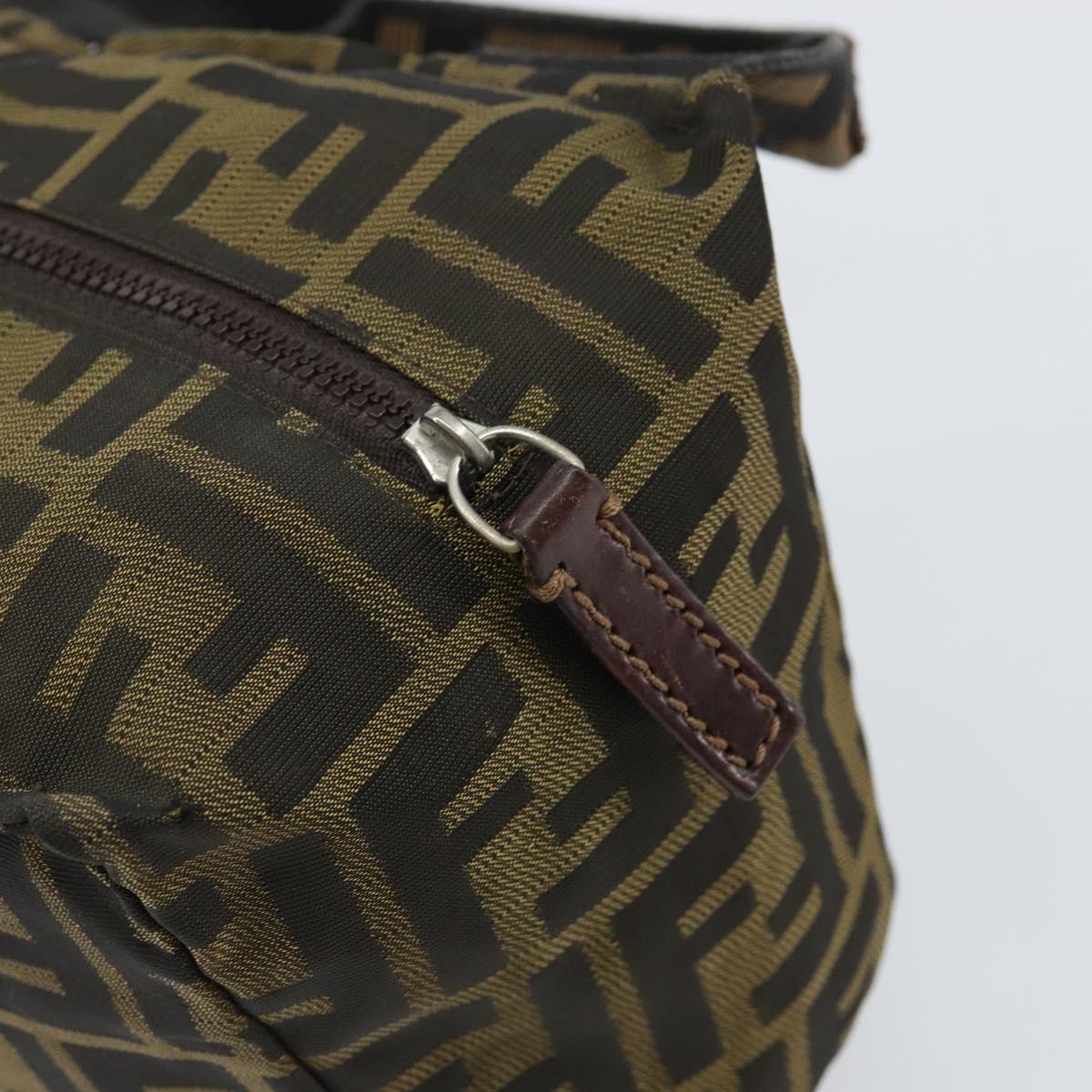 FENDI Zucca Canvas Hand Bag Khaki Silver Auth am9825