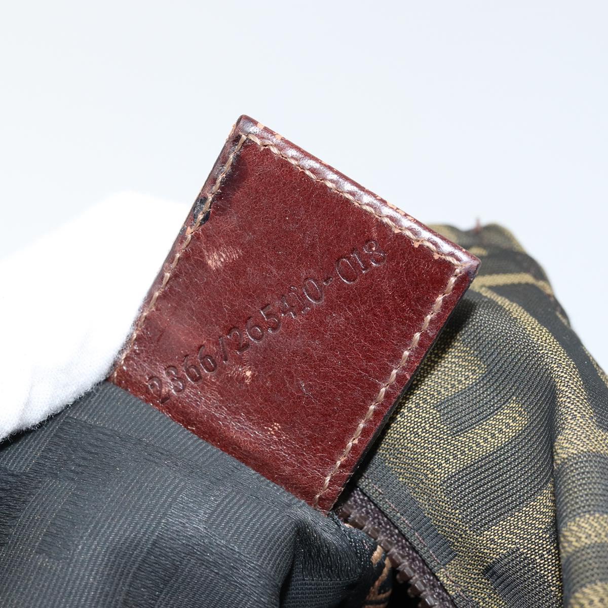 FENDI Zucca Canvas Hand Bag Khaki Silver Auth am9825