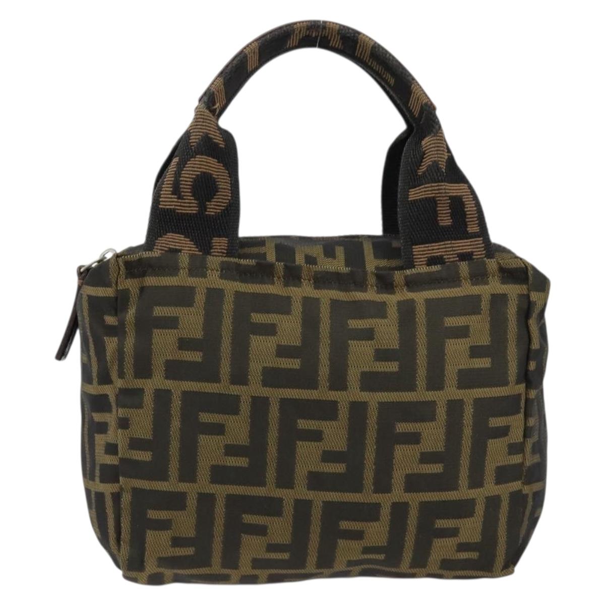 FENDI Zucca Canvas Hand Bag Khaki Silver Auth am9825