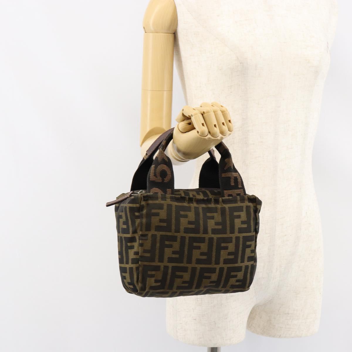 FENDI Zucca Canvas Hand Bag Khaki Silver Auth am9825