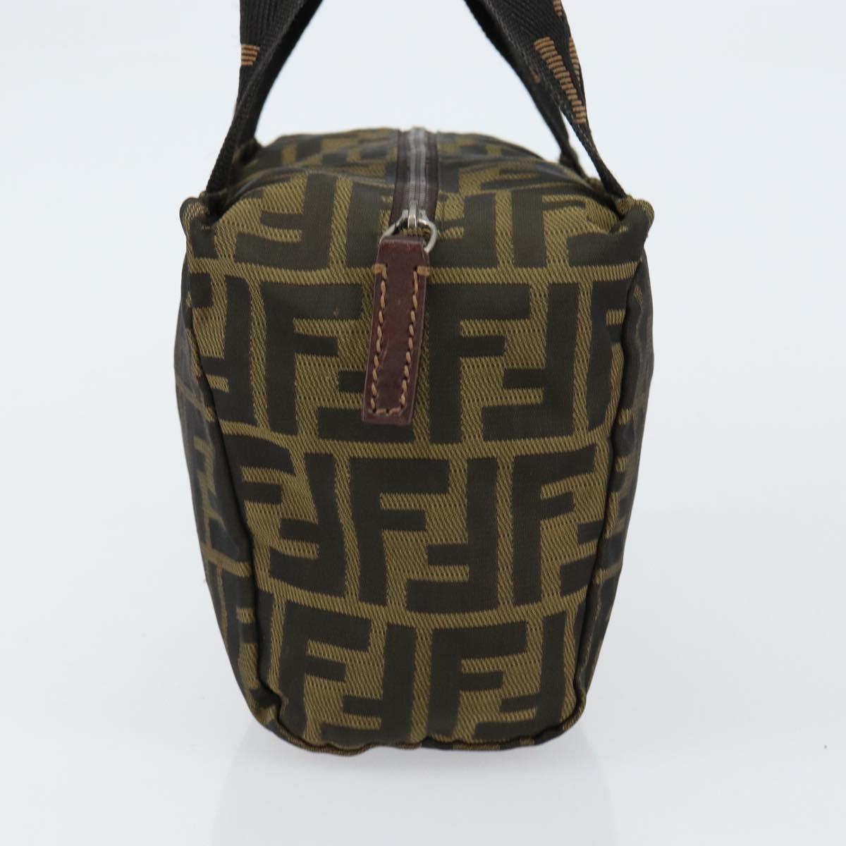 FENDI Zucca Canvas Hand Bag Khaki Silver Auth am9825