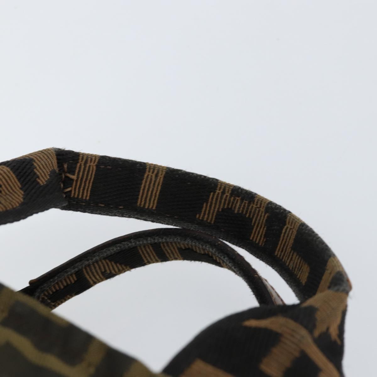 FENDI Zucca Canvas Hand Bag Khaki Silver Auth am9825