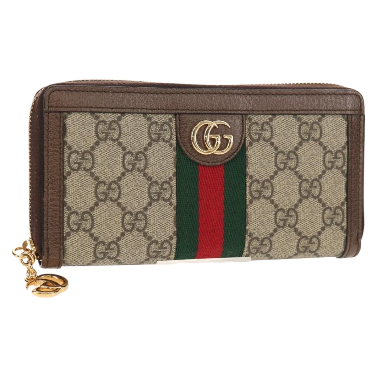 GUCCI GG Supreme Web Sherry Line Long Wallet PVC Beige Gold 523153 Auth am9826V