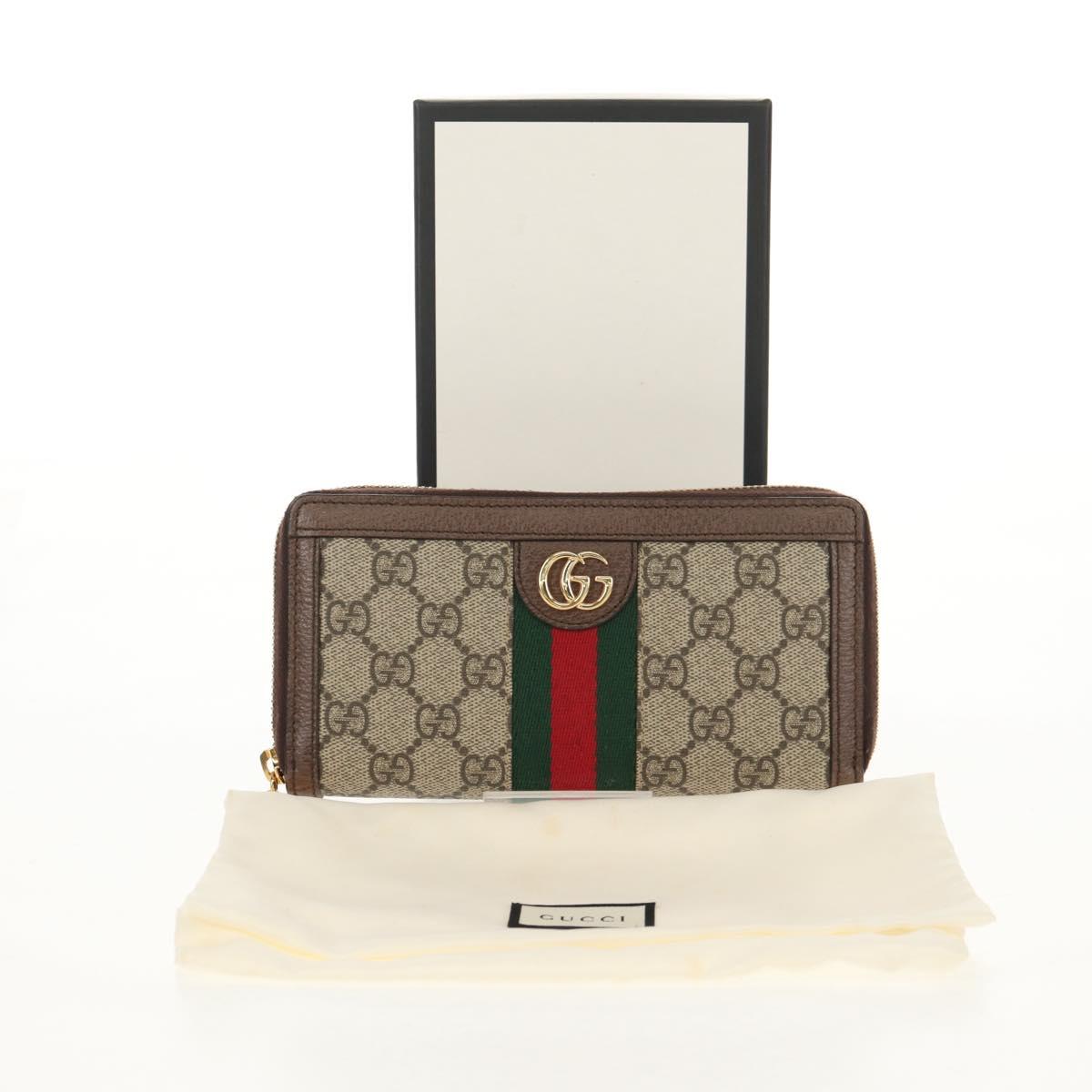GUCCI GG Supreme Web Sherry Line Long Wallet PVC Beige Gold 523153 Auth am9826V