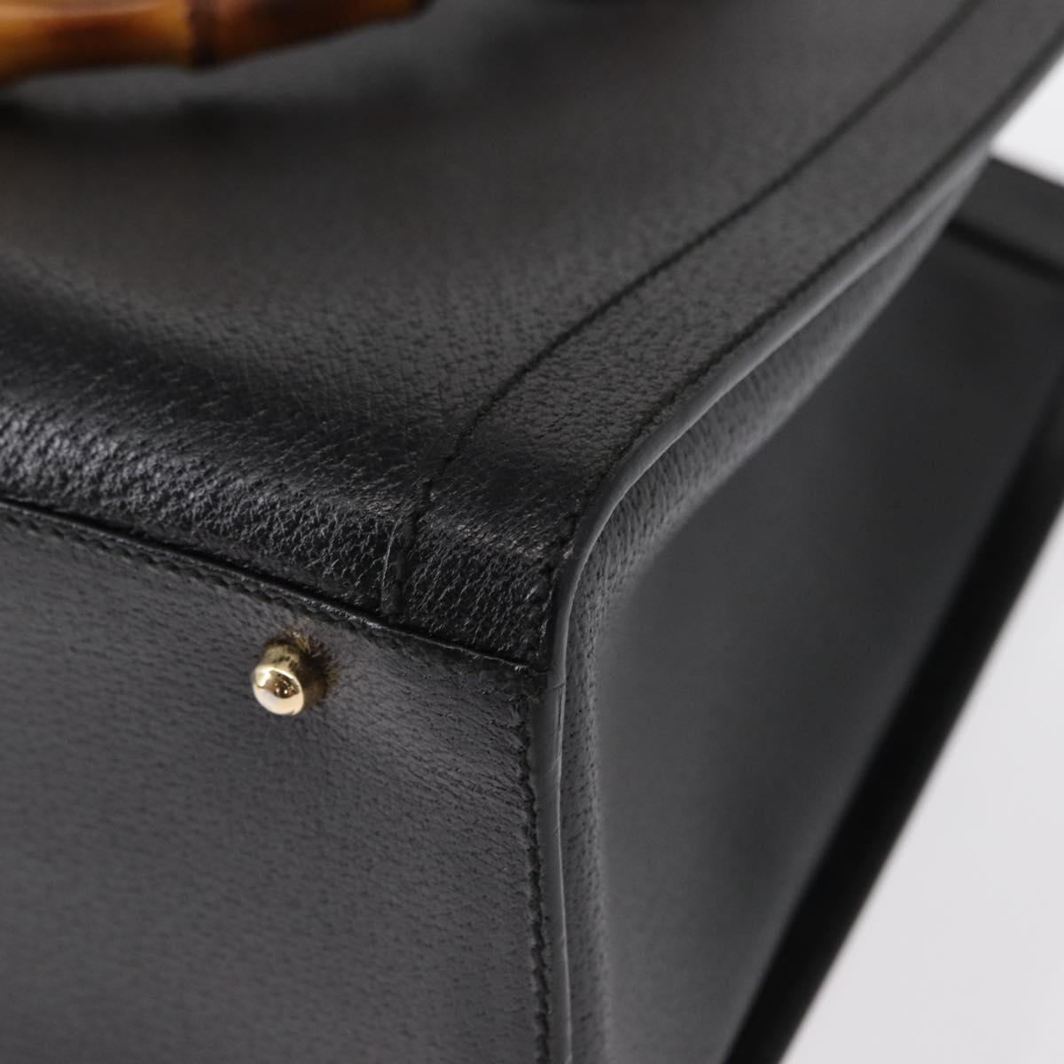 GUCCI Bamboo Hand Bag Leather Black Gold 002 1186 0260 Auth am9829
