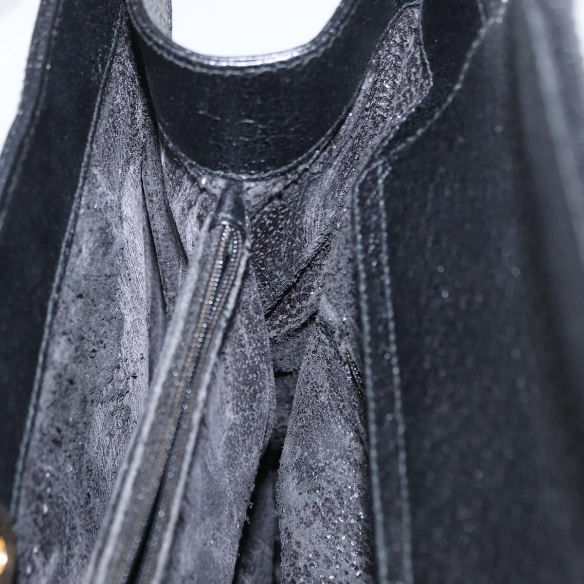 GUCCI Bamboo Hand Bag Leather Black Gold 002 1186 0260 Auth am9829