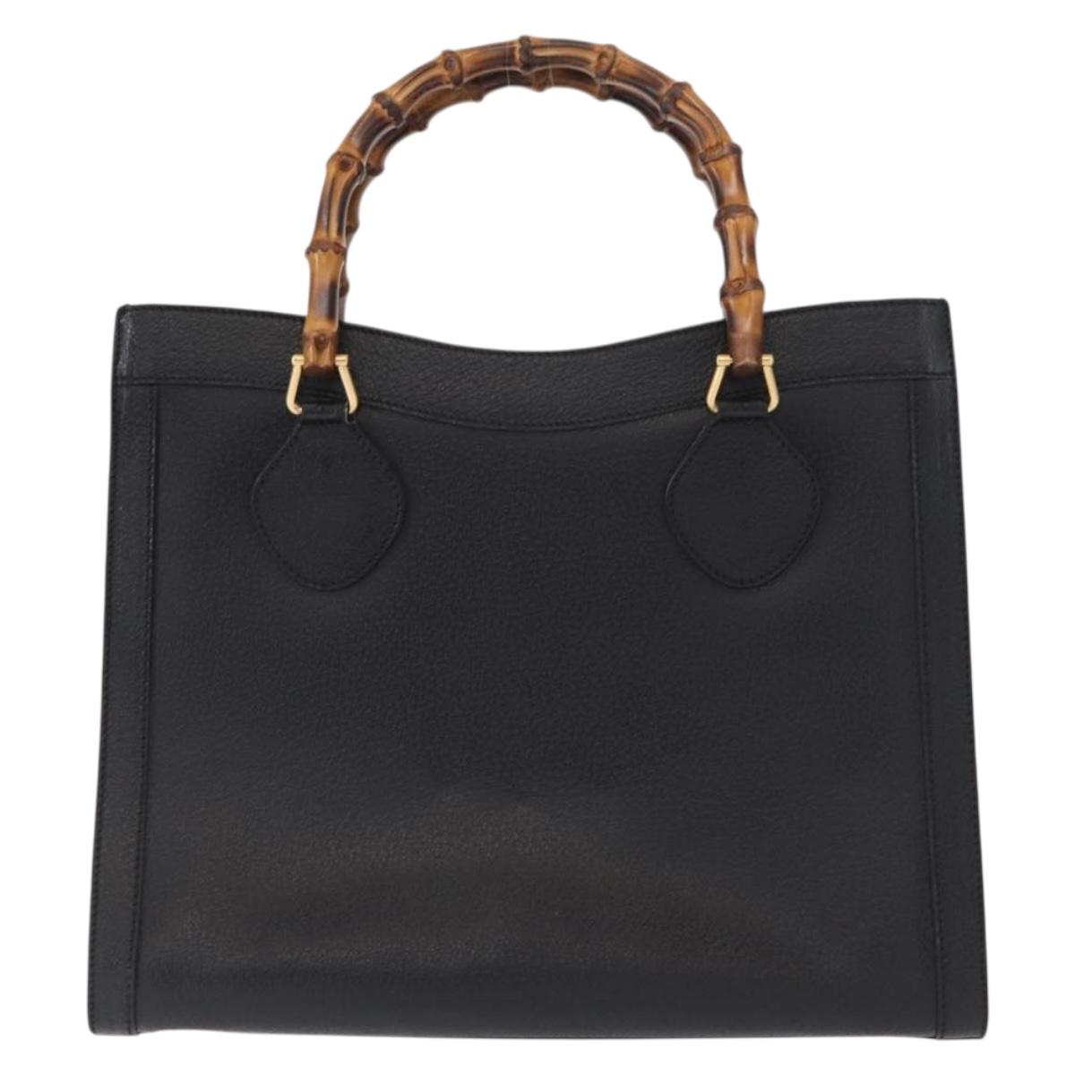 GUCCI Bamboo Hand Bag Leather Black Gold 002 1186 0260 Auth am9829