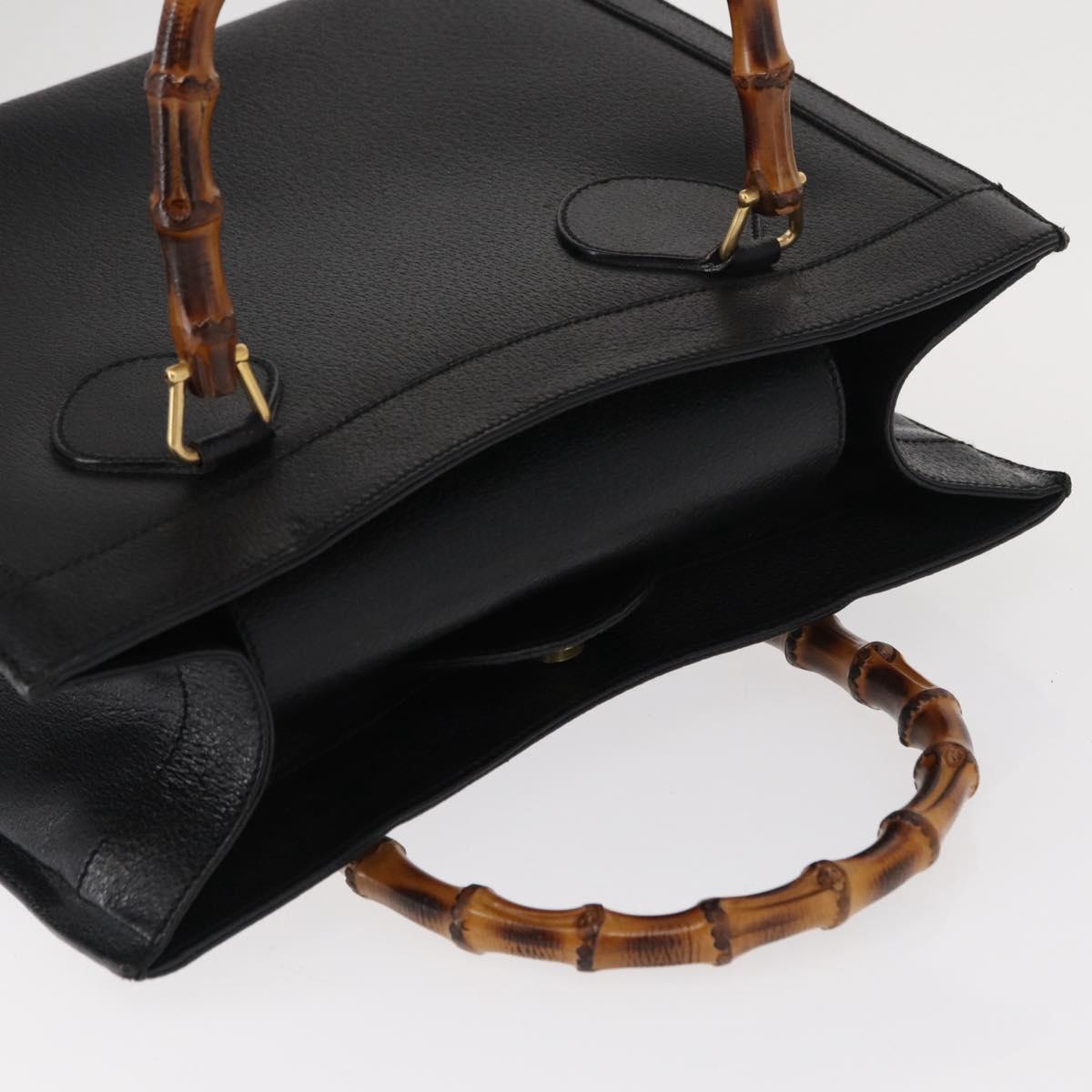GUCCI Bamboo Hand Bag Leather Black Gold 002 1186 0260 Auth am9829