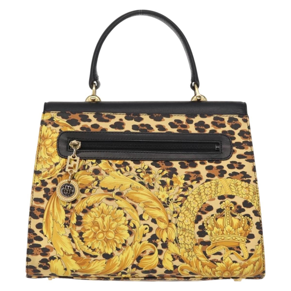 Gianni Versace Hand Bag PVC Leather Yellow Gold Auth am9830