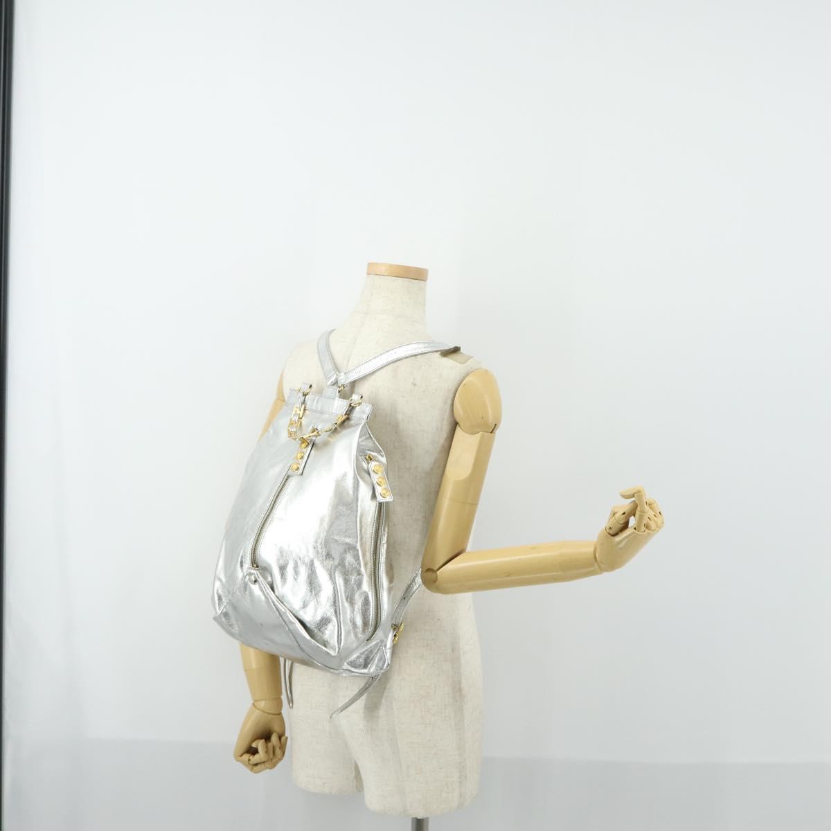 Gianni Versace Backpack Leather Silver Gold Auth am9831