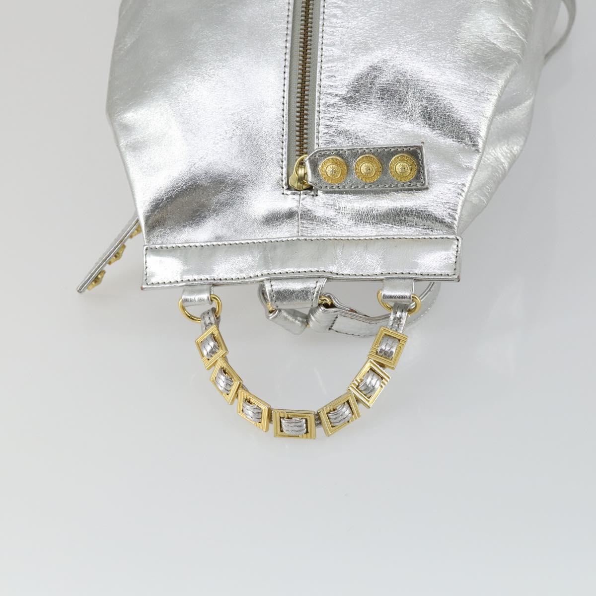 Gianni Versace Backpack Leather Silver Gold Auth am9831
