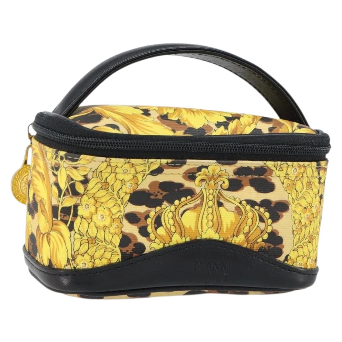 Gianni Versace Vanity Cosmetic Pouch Leather Yellow Gold Auth am9832