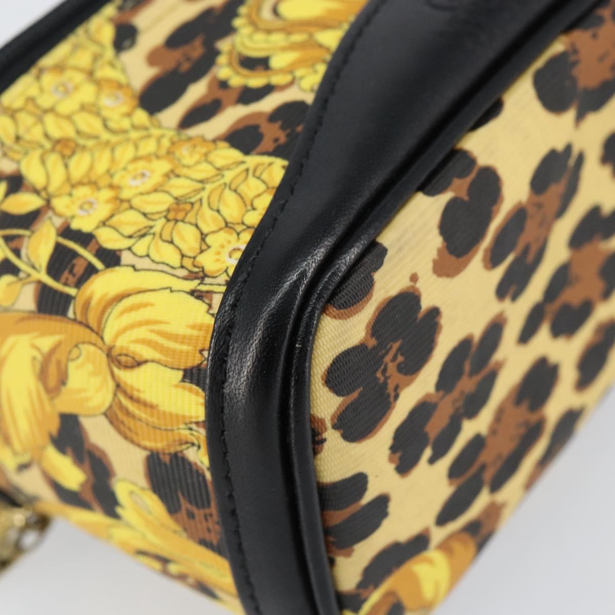 Gianni Versace Vanity Cosmetic Pouch Leather Yellow Gold Auth am9832