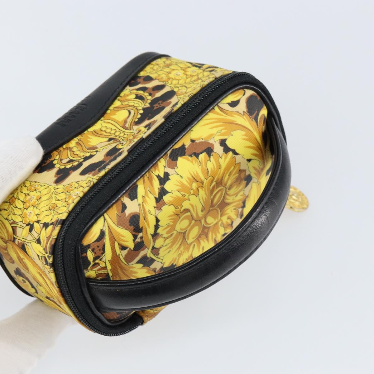 Gianni Versace Vanity Cosmetic Pouch Leather Yellow Gold Auth am9832